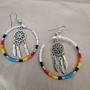 BrazenSoul Beaded Dream Catcher Hoop Statement Earrings